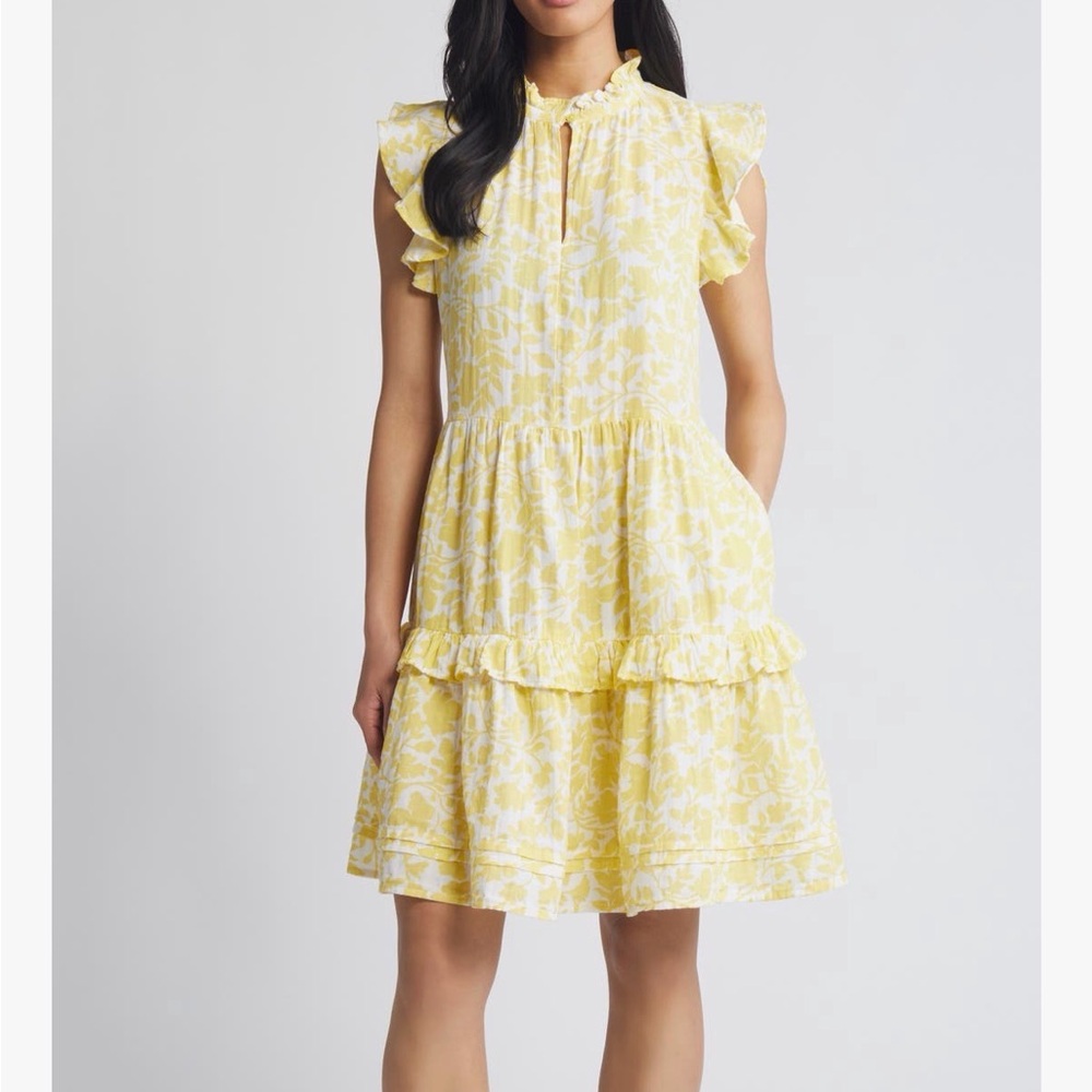 Caslon Yellow & White Floral Ruffle Tier Dress - Picture 3 of 3